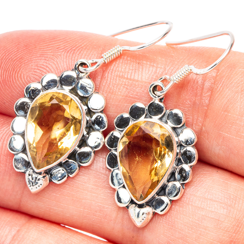 Faceted Citrine 925 Sterling Silver Earrings 1 1/2" (925 Sterling Silver) E2095