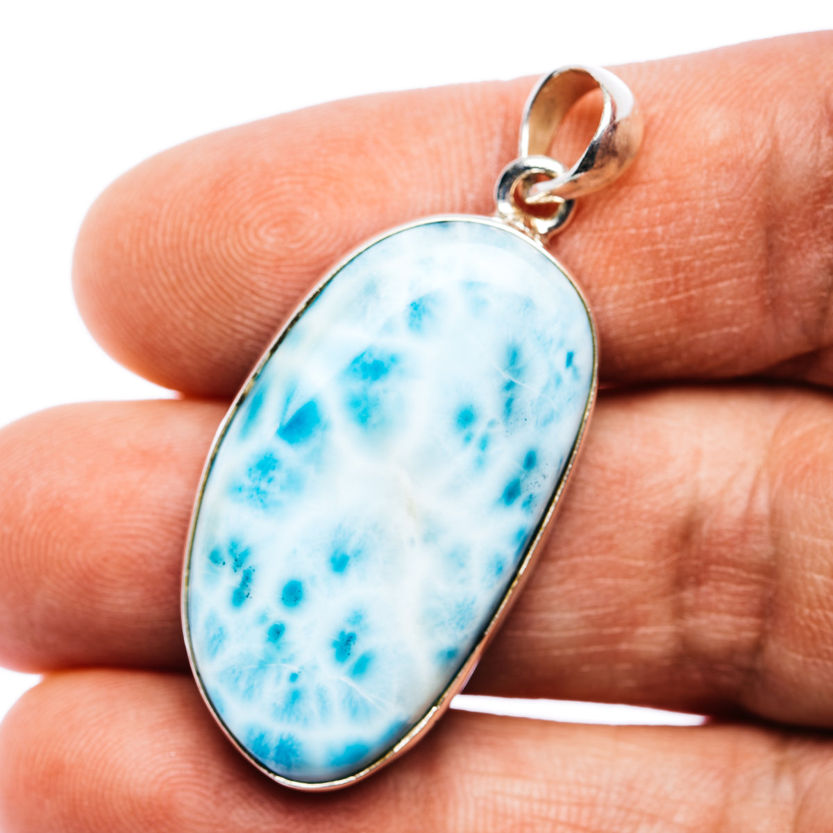 Larimar Pendant 1 5/8" (.925 Sterling Silver)