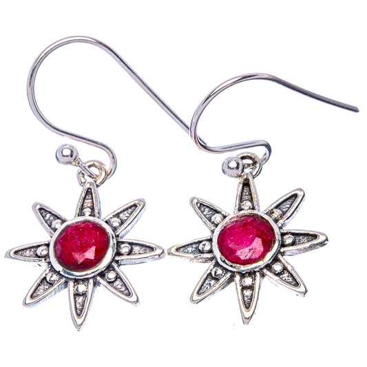 Red Sillimanite Flower Dainty Earrings 1 1/4" (925 Sterling Silver) E2074