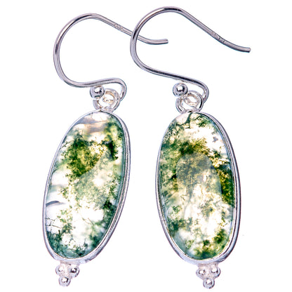 Green Moss Agate 925 Sterling Silver Earrings 1 1/2" (925 Sterling Silver) E1450