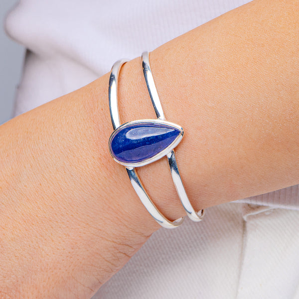 Tanzanite Cuff Bracelet Adjustable (.925 Sterling Silver)