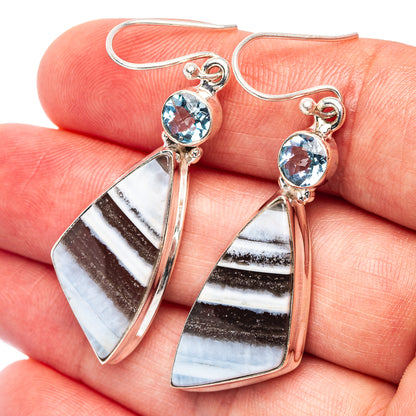 Premium Owyhee opal, Blue Topaz Earrings 2" (.925 Sterling Silver)
