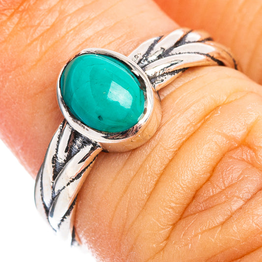 Turquoise oval gemstone dainty sterling silver ring, size 5.5, wrap open band