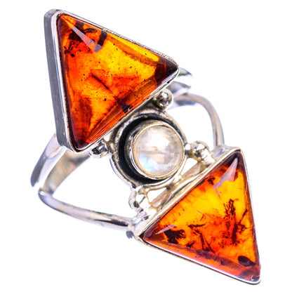 Large Baltic Amber, Rainbow Moonstone Ring Size 8.75 (925 Sterling Silver) R142876