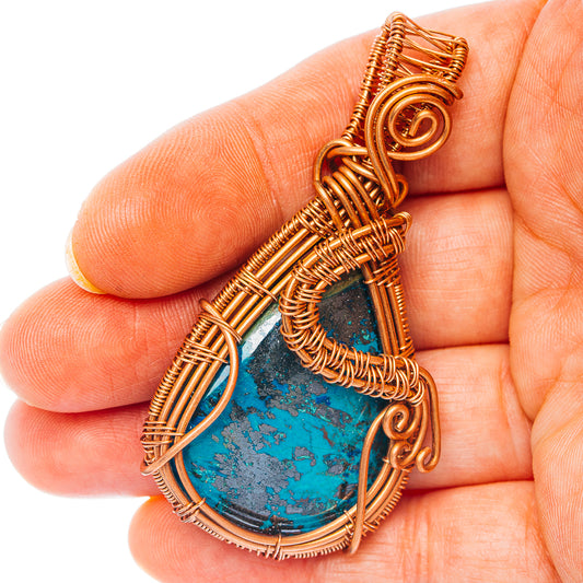 Shattuckite Wire Wrap Pendant 2 3/8" (Copper)