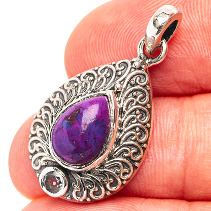 Purple Copper Turquoise, Blue Topaz Pendant 1 1/8" (.925 Sterling Silver)