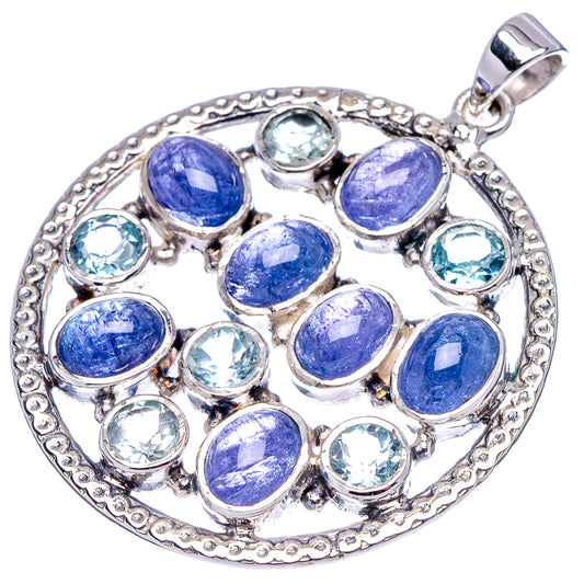 Sterling silver pendant with oval blue stones and round light-blue accents