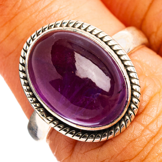 Oval amethyst gemstone ring in .925 sterling silver, ornate rope bezel, size 6.75