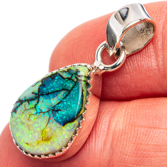 Sterling silver opal pendant with teardrop green-blue opal and hinged bail