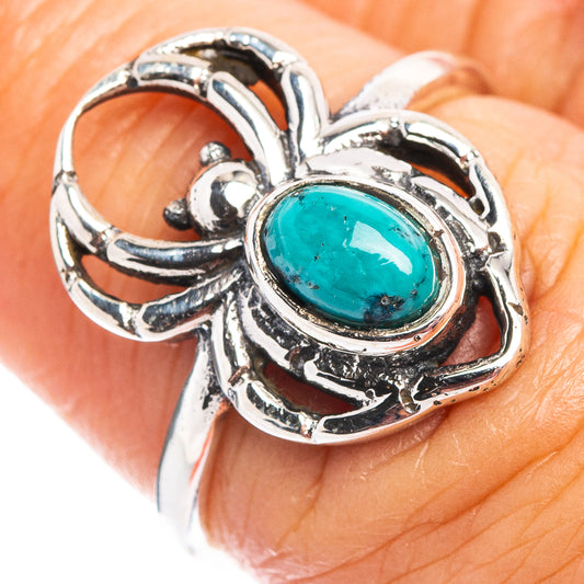 Turquoise spider dainty ring in .925 sterling silver, openwork band, size 6.75
