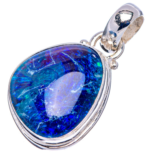 Sterling silver opal pendant, blue oval opal cabochon set in teardrop bezel