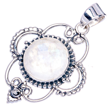 Oval moonstone pendant in 925 sterling silver with ornate beaded filigree and bail