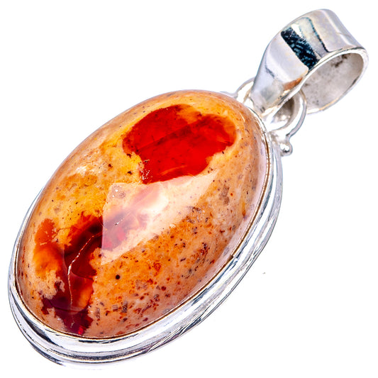 Fire opal pendant in sterling silver, oval amber-orange cabochon with red glow