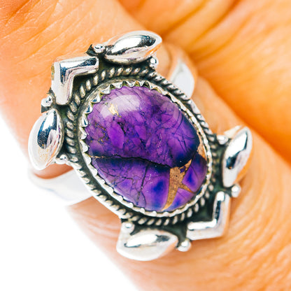 Southwestern Style Purple Dahlia Turquoise Ring Size 7 (.925 Sterling Silver)
