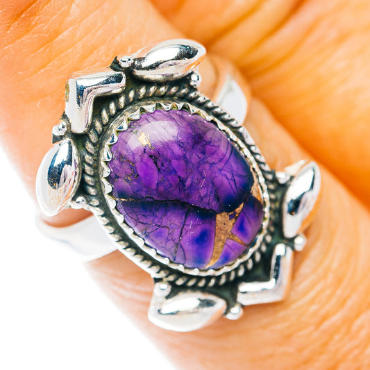 Southwestern Style Purple Dahlia Turquoise Ring Size 7 (.925 Sterling Silver)