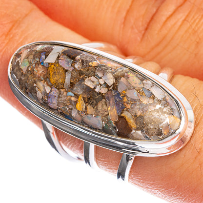 Large oval opal ring in sterling silver with multicolor brecciated stone setting