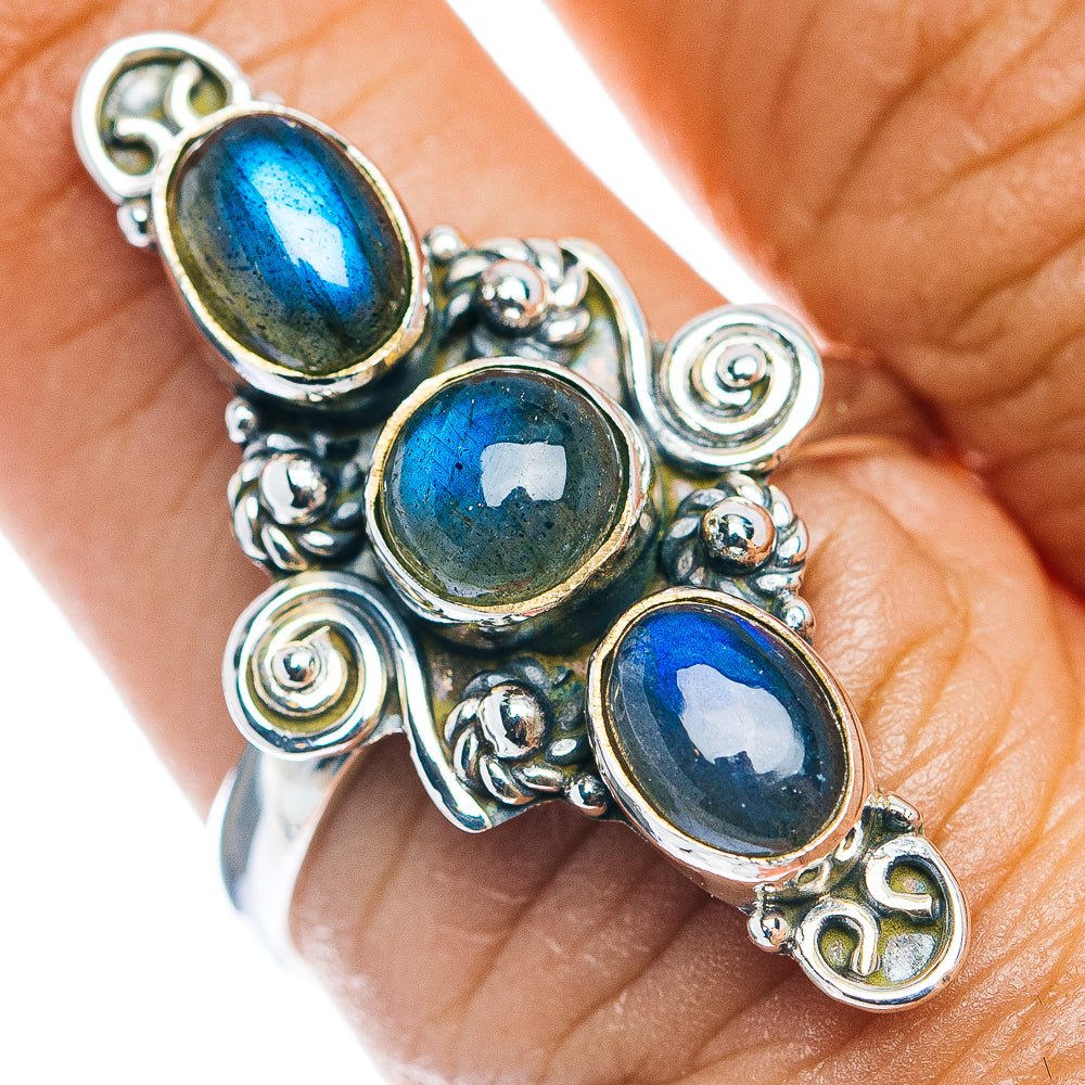 Labradorite Boho Ring Size 8.5 (.925 Sterling Silver)