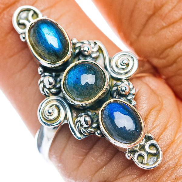 Labradorite Boho Ring Size 8.5 (.925 Sterling Silver)