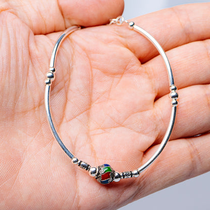 Tibetan Style Enamel Bead Bracelet 7 5/8" (.925 Sterling Silver)
