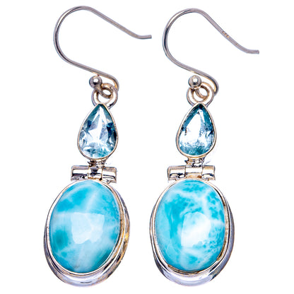 Rare Larimar, Blue Topaz Earrings 1 5/8" (.925 Sterling Silver)