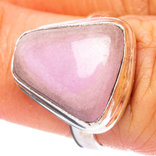 Phosphosiderite cabochon ring with purple gemstone and .925 sterling silver bezel