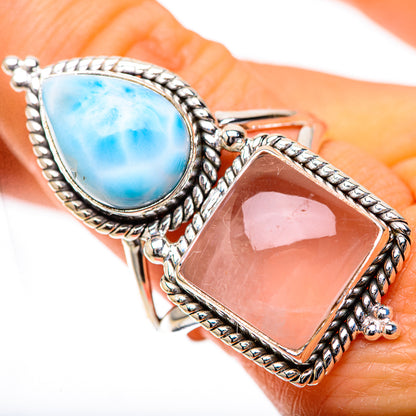 Large Rose Quartz, Larimar 925 Sterling Silver Ring Size 9.75 (925 Sterling Silver) RING139672