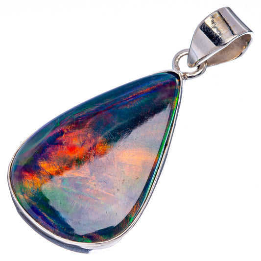 Sterling silver teardrop opal pendant, iridescent multicolor blue-green-red stone