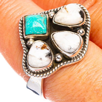 White Buffalo Turquoise Ring Size 8 Adjustable (.925 Sterling Silver)