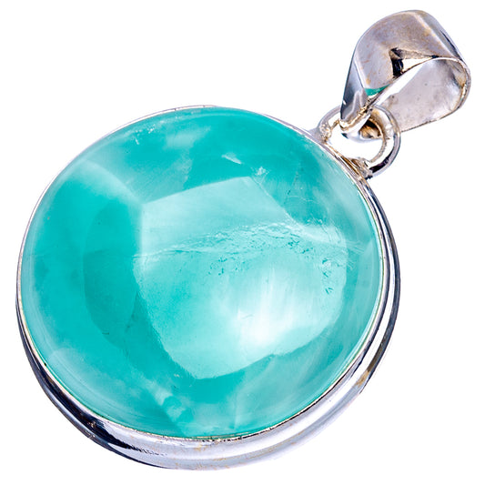 Turquoise cabochon pendant in .925 sterling silver bezel, round stone with bail