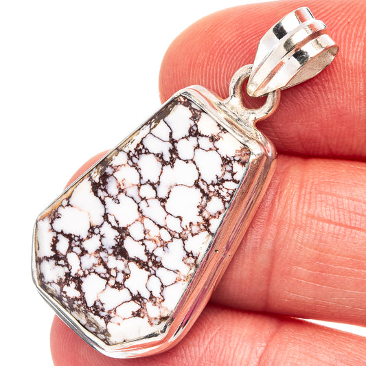 Sterling silver jasper pendant with white stone and dark webbed pattern, hinged bail