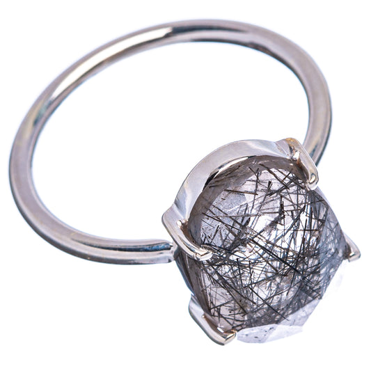 Sterling silver tourmalinated quartz ring with oval stone and open metal band