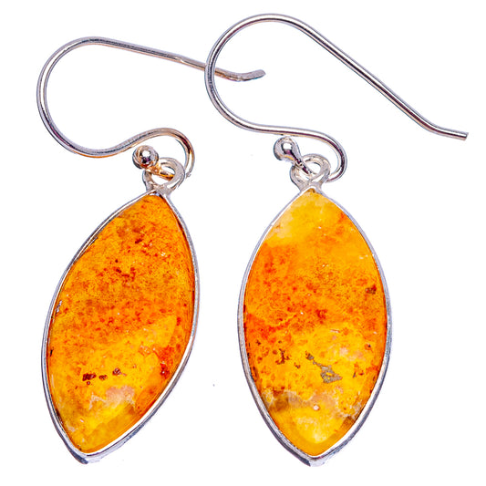 Sterling silver hook earrings with orange bumblebee jasper teardrop cabochons