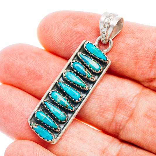 Southwestern Style Kingman Turquoise Pendant 1 3/4" (.925 Sterling Silver)