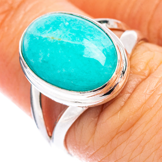 Sterling silver ring with turquoise oval amazonite cabochon and smooth band