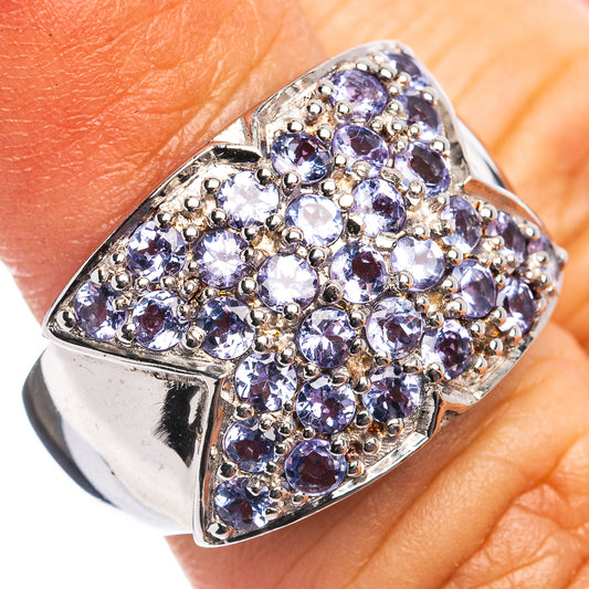 Sterling silver cluster ring with purple tanzanite gemstones, heart-shaped design