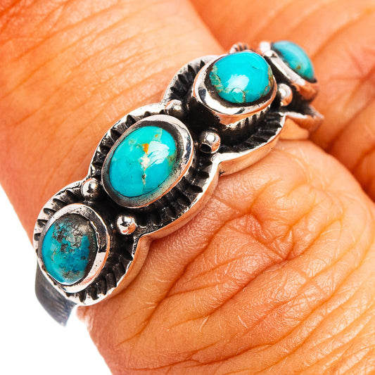Turquoise inlay sterling silver ring with three round turquoise cabochons, size 6.5
