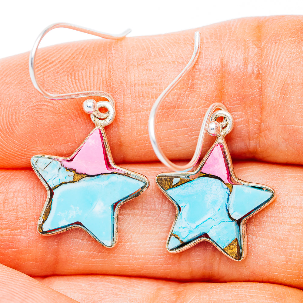 Cotton Candy Dahlia Turquoise Star Earrings 1 1/4" (.925 Sterling Silver)