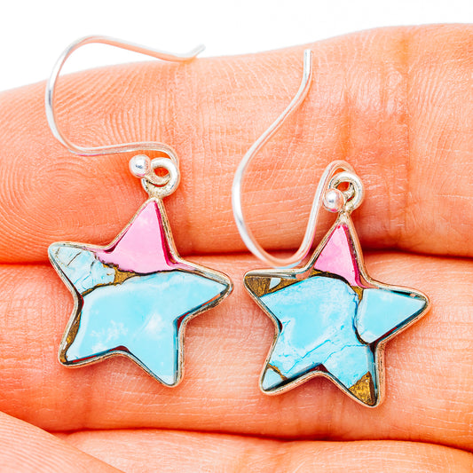 Cotton Candy Dahlia Turquoise Star Earrings 1 1/4" (.925 Sterling Silver)