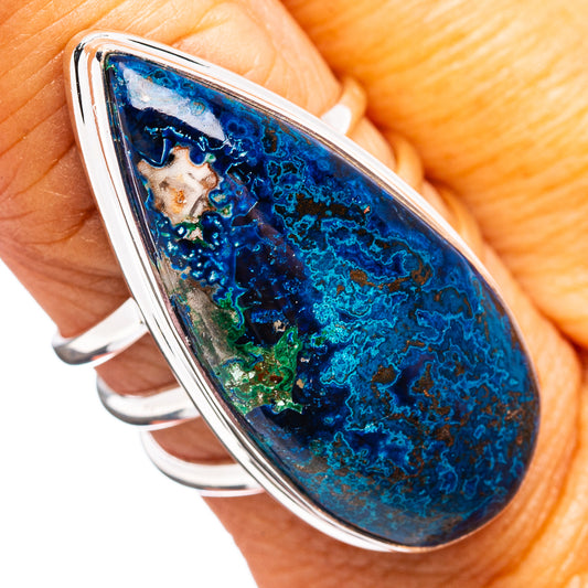 Sterling silver oval stone ring with blue-and-green azurite malachite inlay