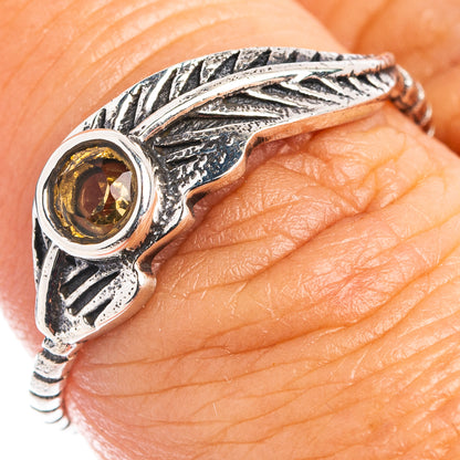 Citrine Feather Dainty Ring Size 7.75 (.925 Sterling Silver)