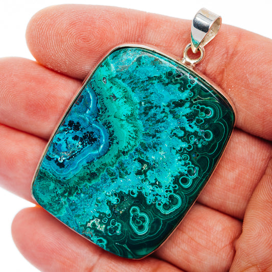 Premium Malachite In Chrysocolla Pendant 2 1/8" (.925 Sterling Silver)