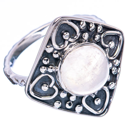 925 sterling silver moonstone ring close-up, oval moonstone in heart-studded frame