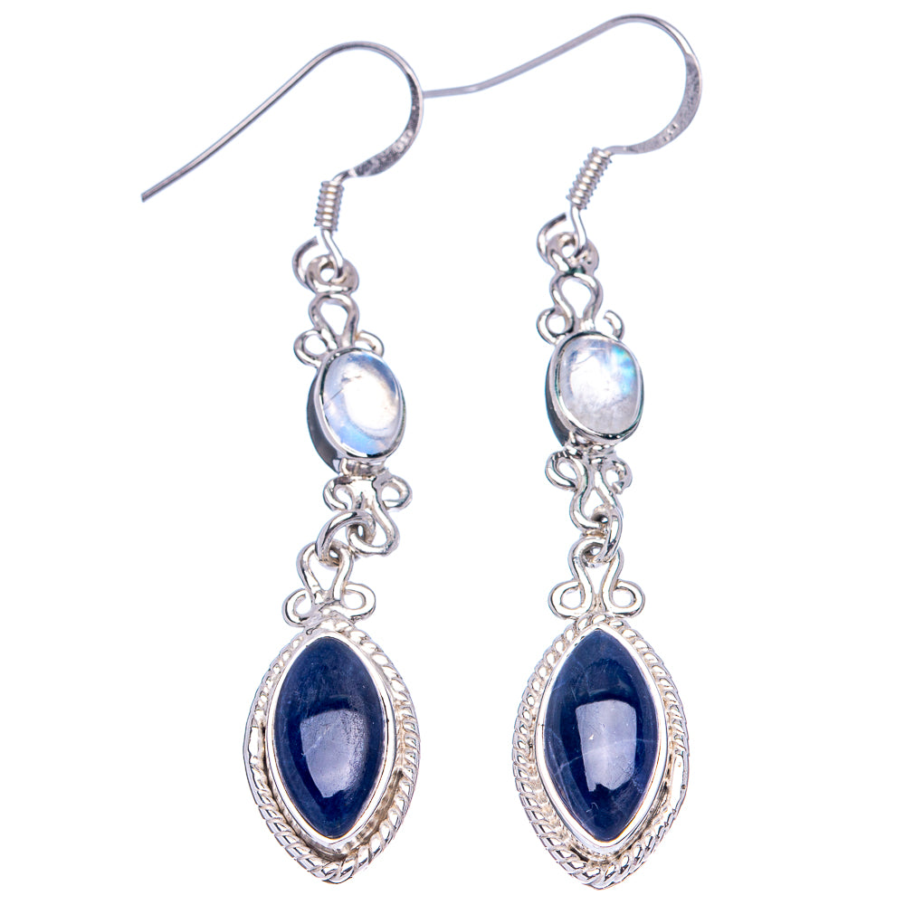 Sterling silver dangle earrings with moonstone top and dark blue sodalite oval drop
