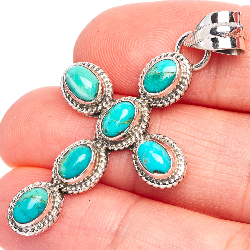 Chrysocolla Cross Pendant 1 7/8" (925 Sterling Silver) P40287