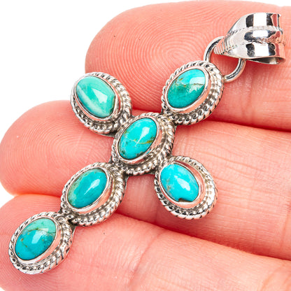 Chrysocolla Cross Pendant 1 7/8" (925 Sterling Silver) P40287