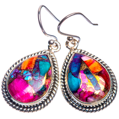 Kingman Pink Dahlia Turquoise Earrings 1 3/8" (925 Sterling Silver) E432766
