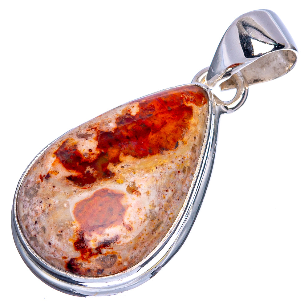 925 sterling silver Mexican fire opal teardrop pendant with bail loop, orange-red stone