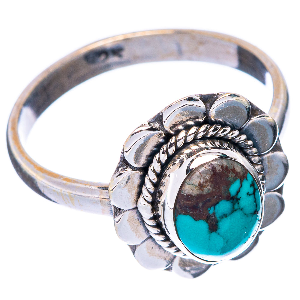 Sterling silver ring with oval turquoise center stone and rope-edged petal mount