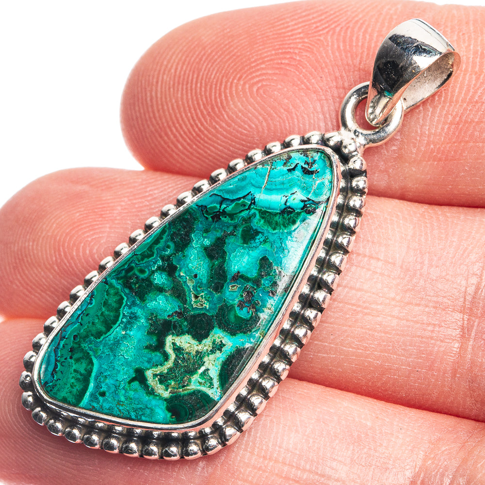 Malachite In Chrysocolla 925 Sterling Silver Pendant 1 5/8"