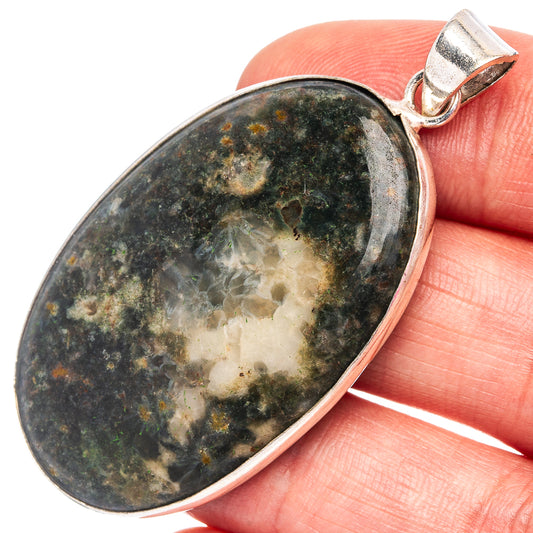 Silver-plated ocean jasper teardrop pendant with multicolor speckled stone, loop bail